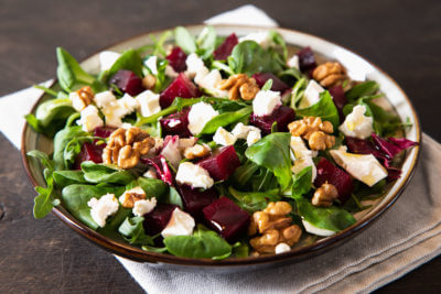 red beet salad with feta and walnuts