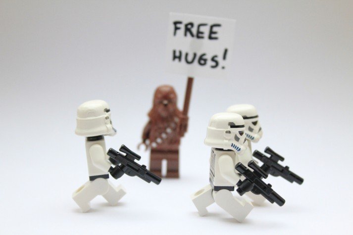 Chewbacca with a "free hugs" sign