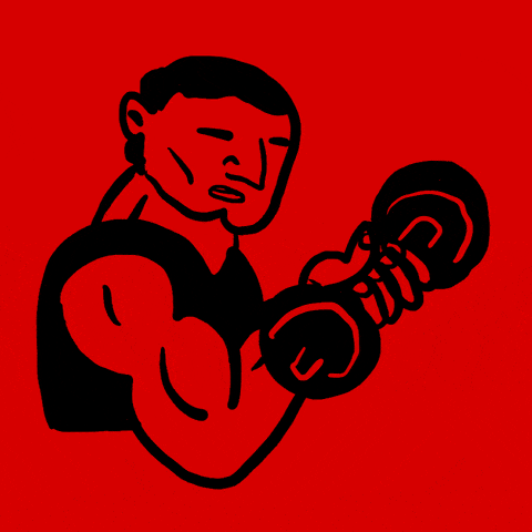 This cartoon uses free weights for his strength training.