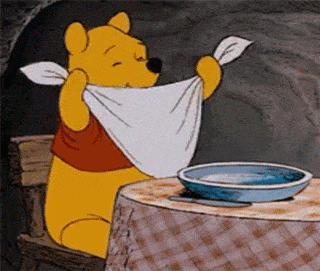 Pooh never passes up breakfast, especially when he travels. 