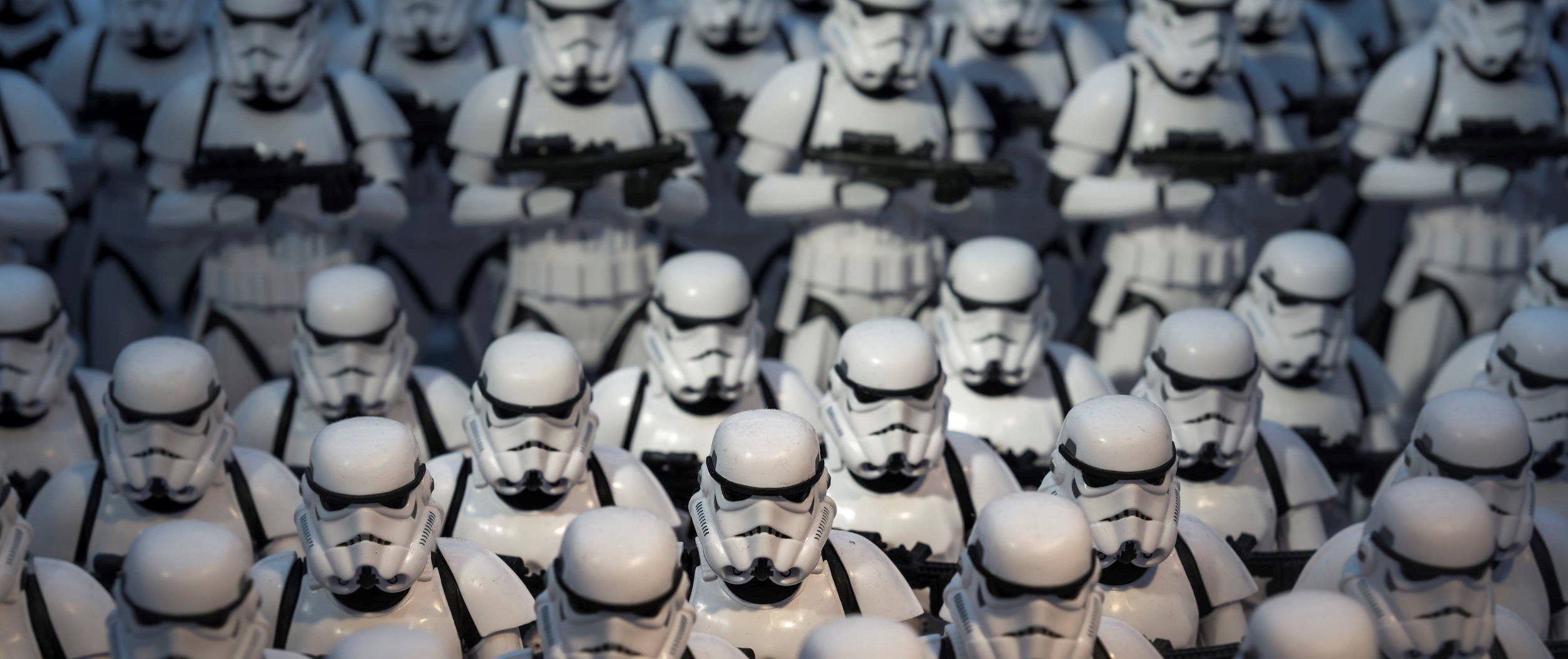 A picture of a crowd of Stormtroopers, who could probably use some extra space.