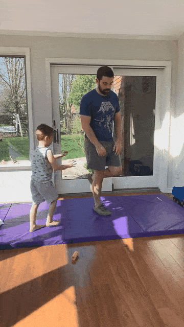 Use the force of your kid to jump from one leg to the other, as shown here.