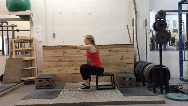 Squatting on a box like so is a great way to start squatting. 