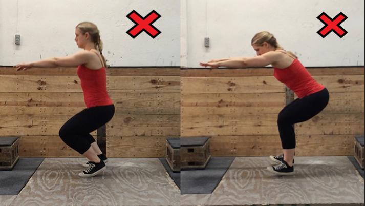 As these two photos shows, keep your feet planted while you are doing your squat.