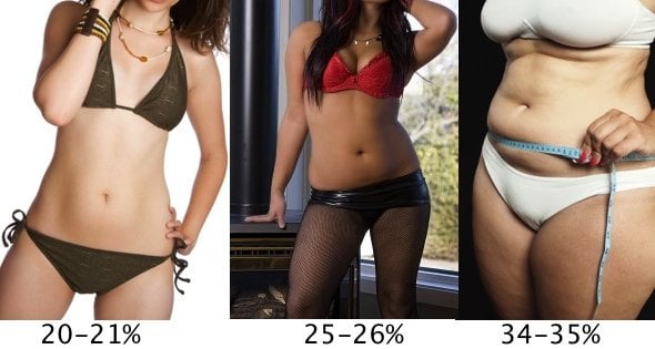 This picture shows different body fat % of women.