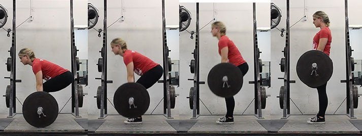 This series of photos shows you the progression of the deadlift pull.