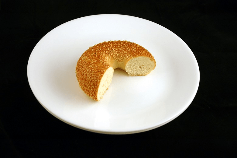 This picture shows you 200 calories worth of a bagel, which is about 2/3 of one.