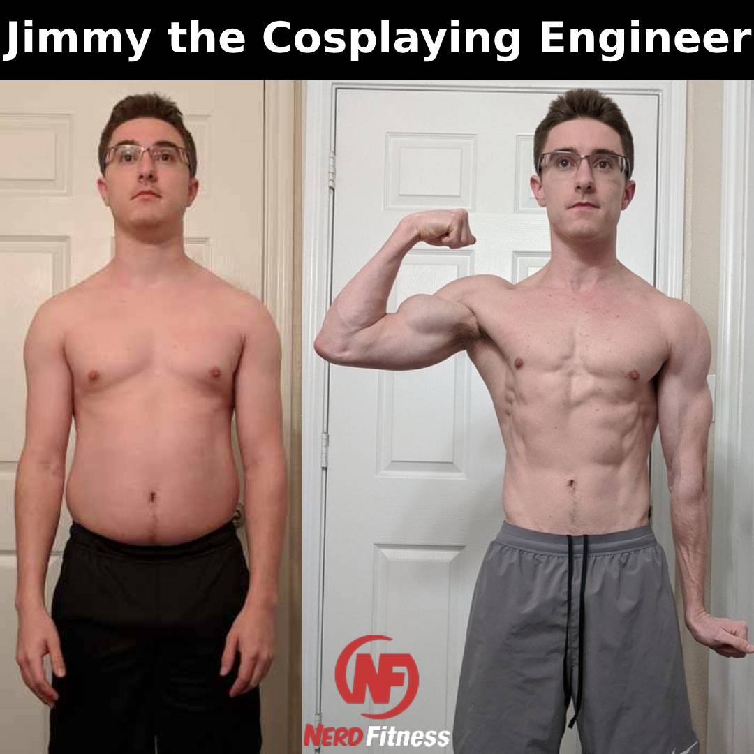 Using a home gym, Jimmy was able to transform like so.